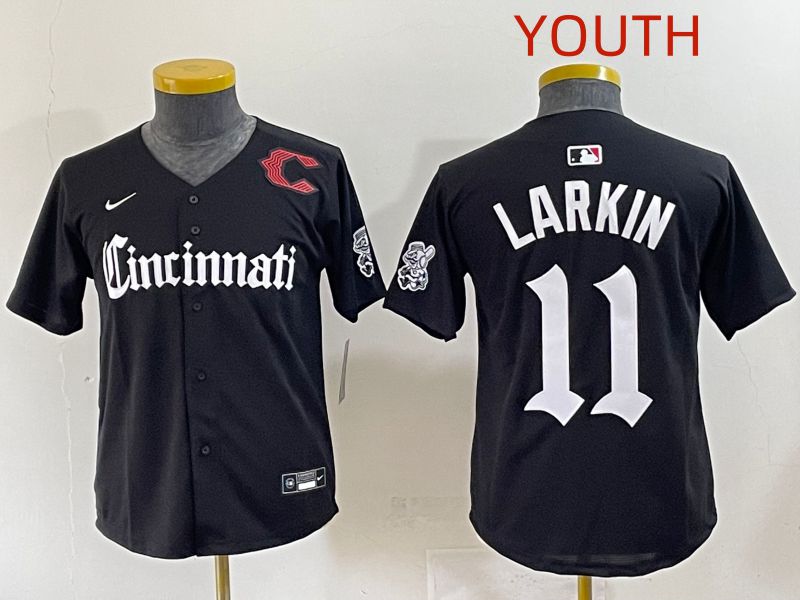 Youth 2025 Cincinnati Reds #11 Larkin Black Five generations Joint Name Nike MLB Jersey style 11->youth mlb jersey->Youth Jersey